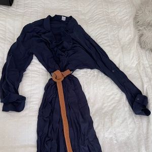 Navy Blue belted T Shirt Dress